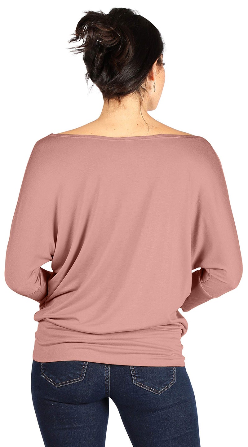 Simlu Dolman Tops for Women Off The Shoulder Tops Banded Waistband Shirts 3/4 Sleeves Regular and Plus Size Tops (Size X-Large, Dusty Rose) - Image 3